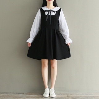 ĐẦM ÁO TRẮNG YẾM ĐEN DÍNH LIỀN