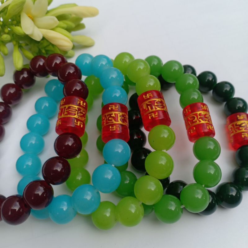 Vòng Tay Đá Phong Thủy 10li  Kết Hợp Hạt Chú Bát Nhã Làm Điểm Nhấn