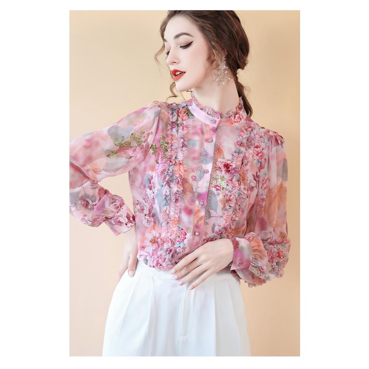 Áo Sơ Mi Hoa Dài Tay Phong Cách Hàn Quốc Sang Trọng