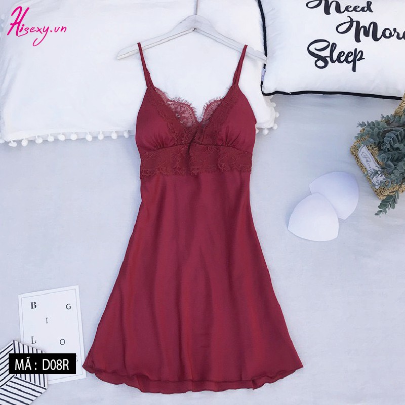 HISEXY Đầm Ngủ Lụa Satin Cao Cấp Mặc Nhà Có Mút Ngực Đủ Size Dưới 65Kg Ren 18cm MD04 | BigBuy360 - bigbuy360.vn