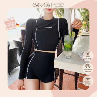 Bikini Bộ Đồ Bơi Nữ USRONNIE Dài Tay Quần Short Đùi Cạp Cao Chất Đẹp