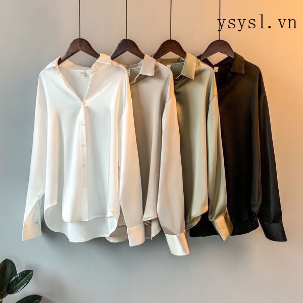 Áo Sơ Mi Vải Satin Tay Dài Thời Trang Xuân Thu Phong Cách Hong Kong Mới 2021