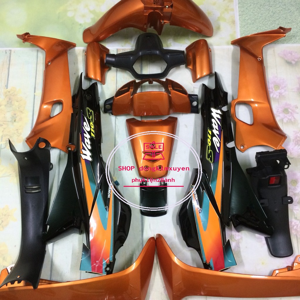 Dàn áo xe wave alpha -vỏ nhựa wave thái - wave 110 -wave nhỏ nhựa nguyên sinh ABS cao cấp màu Cam Đen