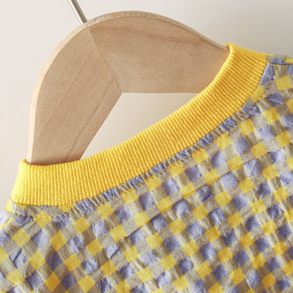 Bộ Áo Liền Quần Ca Rô Đáng Yêu Cho Bé