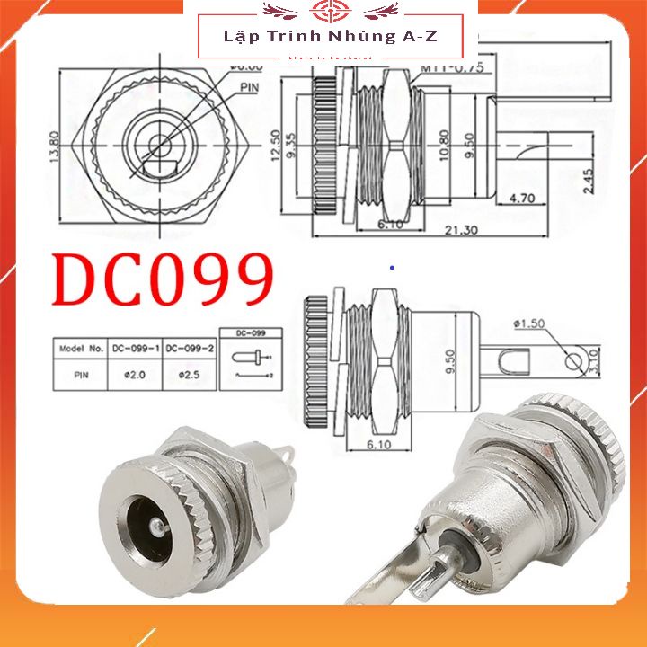 [Lập Trình Nhúng A-Z][151] Jack nguồn cái DC kim loại DC099 5.5 * 2.1mm Có Dây Nối