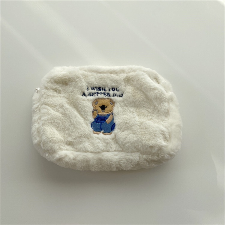 Túi Đựng Bút / Tiền Xu Bằng Lông Nhung Mềm Thêu Họa Tiết Hoạt Hình Phong Cách Hàn Quốc Cho Nữ Ốp