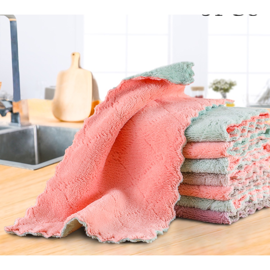 Set 3 Khăn Lau Bát Đĩa Chất Liệu Sợi Tổng Hợp Thấm Hút Tốt