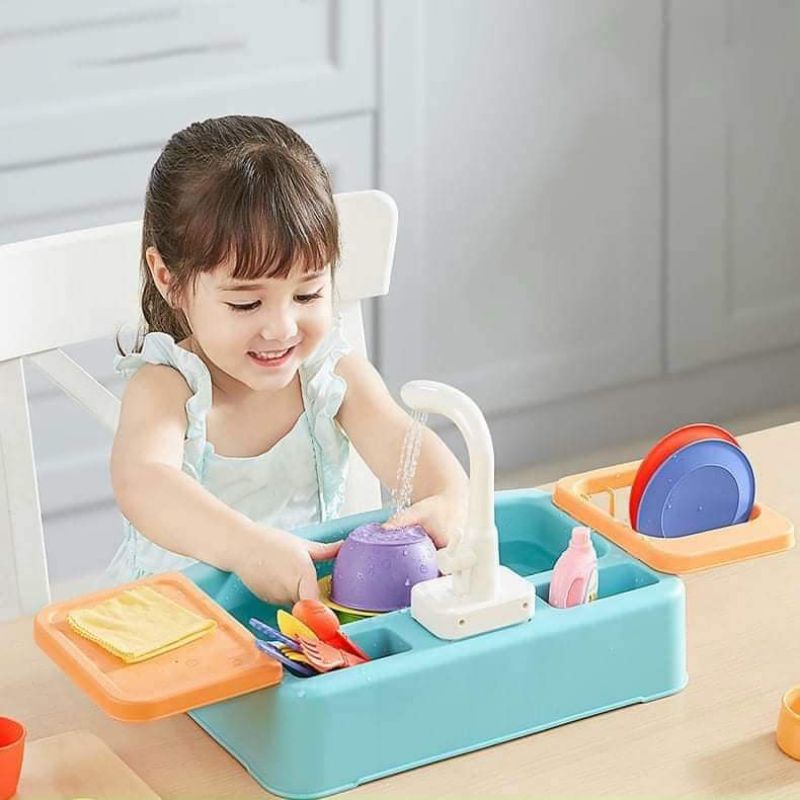 Bộ đồ chơi rửa chén bát dùng pin và có nước thật quà tặng enfa