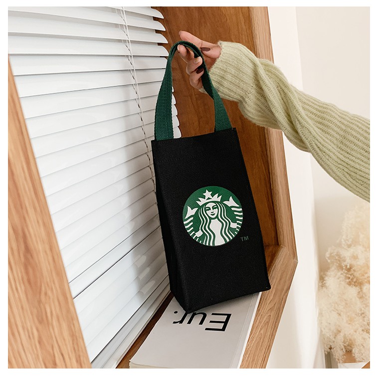 Túi Vải Canvas Đựng Bình Nước Giữ Nhiệt Hình Logo Starbucks Độc Đáo