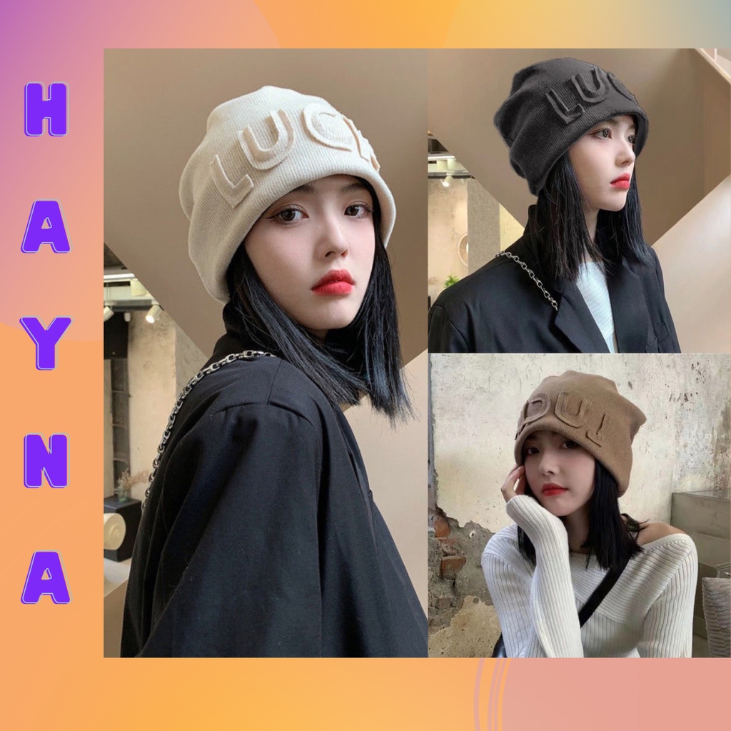 Mũ nón len Luck lót nhung mùa đông form uniex nam nữ phong cách cool ngầu cá tính cho các cô nàng - Hayna Hats M46