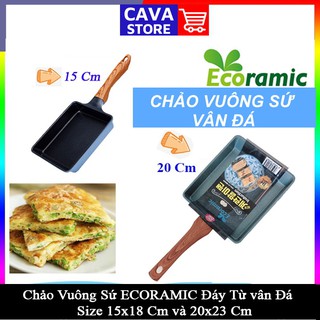 Chảo Vuông Gốm Ceramic ECORAMIC Chống Dính Đáy Từ Công Nghệ Hàn Quốc Size 15 20 CM Tay Cầm Vân Gỗ - Màu Xanh Đen