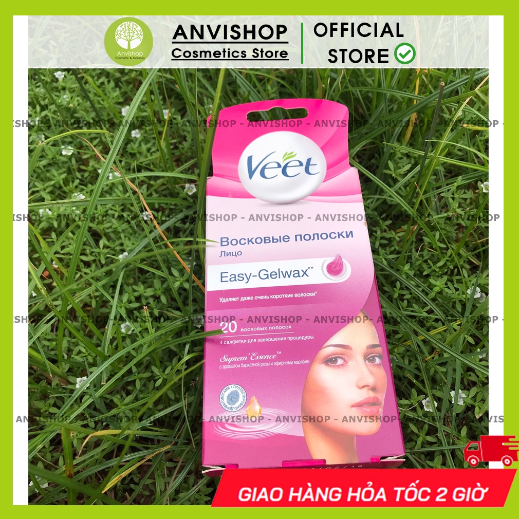 Tẩy lông ria mép, wax lông mặt Veet hộp 20 dải sáp tặng kèm gói dưỡng da -VEET Wax trips ANVISHOP