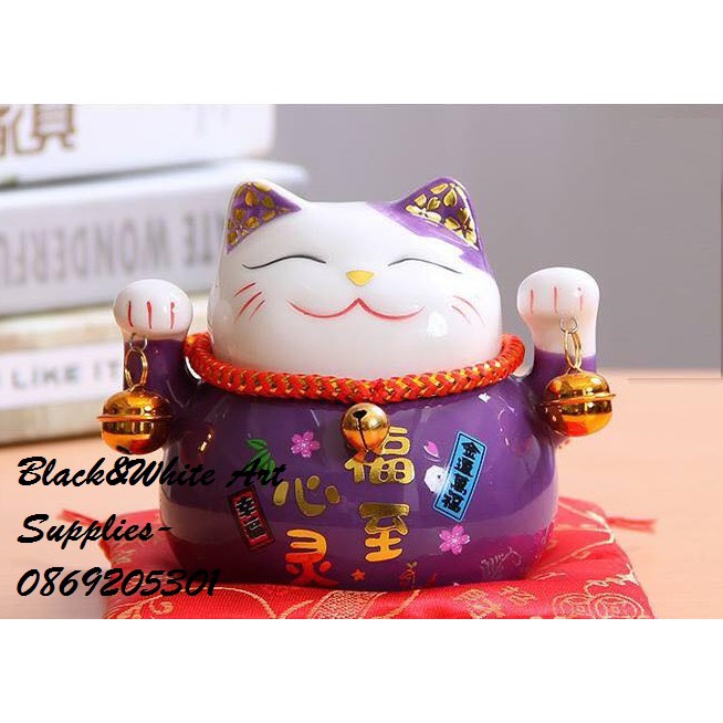 Mèo thần tài Maneki Nhật bản để bàn, cao 9cm, nhiều màu sắc