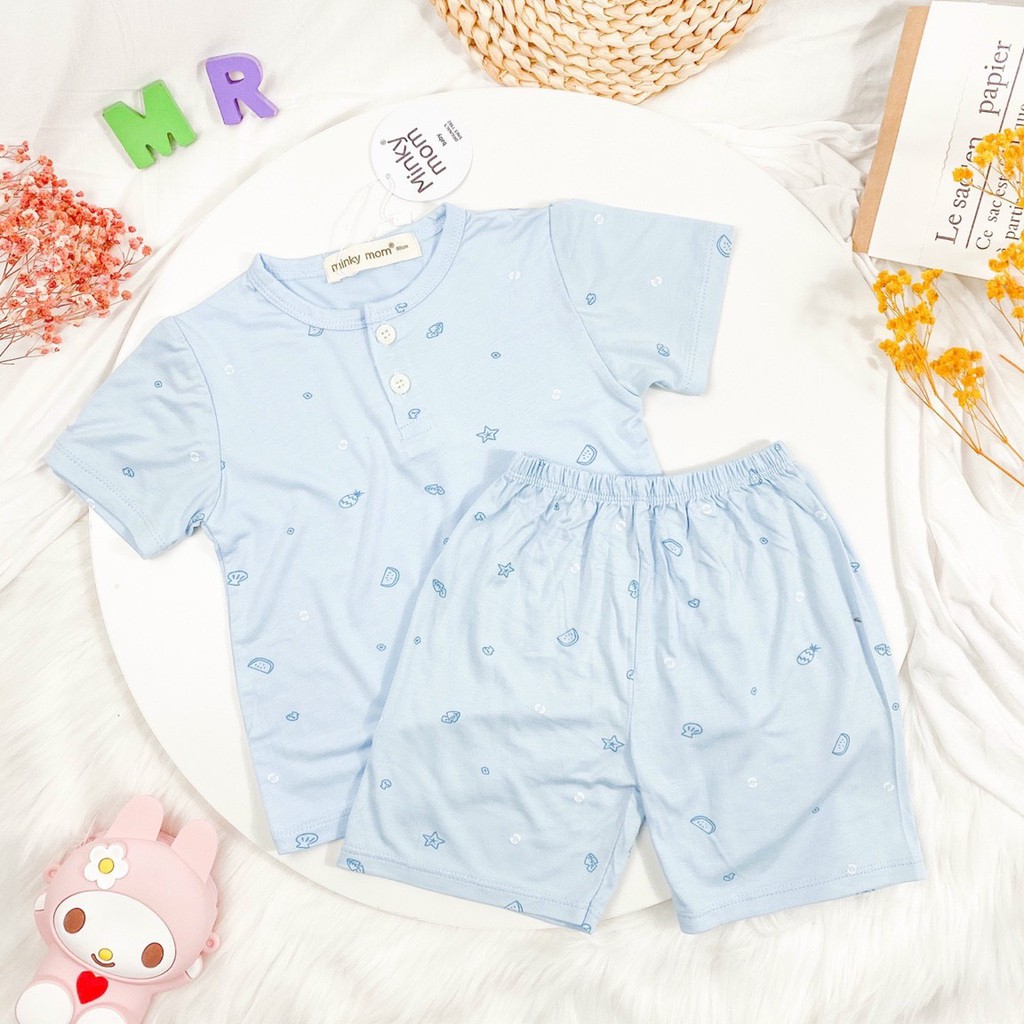 Bộ Cộc Tay Thun Lạnh Minky Mom Cổ Trụ Nền Màu In Họa Tiết Siêu Dễ Thương Cho Bé Unchi Store (QATE321)