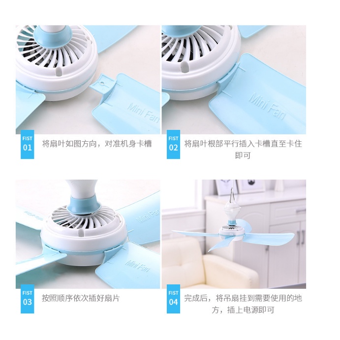Quạt trần mini 4 cánh cỡ to treo màn tiện dụng sải cánh 25cm, siêu bền, siêu tiết kiệm điện, tháo lắp dễ dàng