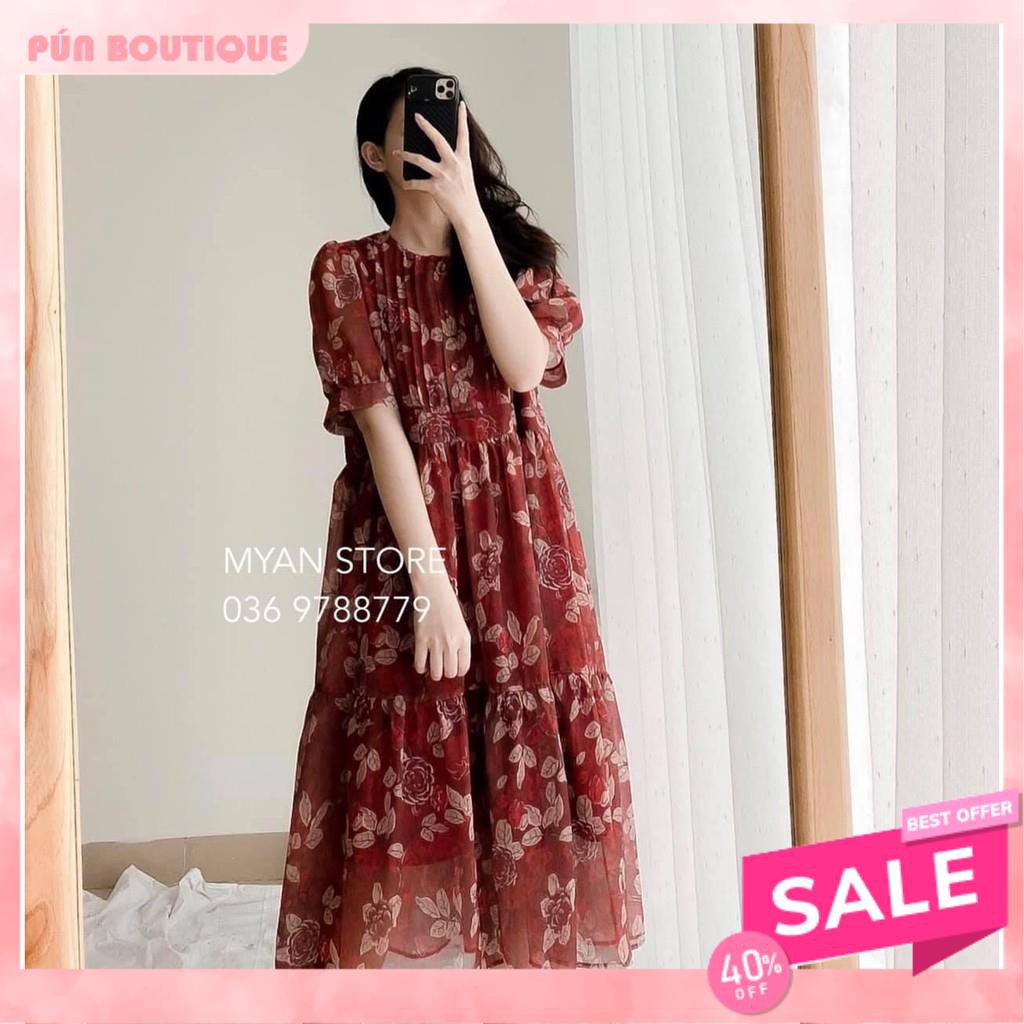 [SIÊU HOT] VÁY HOA NHÍ ĐỎ NGỌC CHẤT VOAN TƠ MỀM MẠI - ĐẦM SUÔNG DÁNG DÀI XK | BigBuy360 - bigbuy360.vn