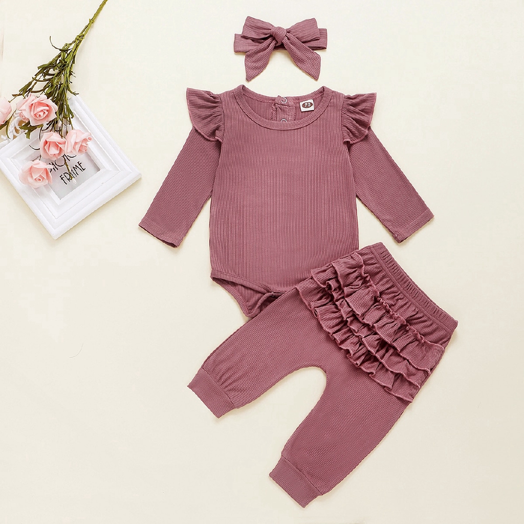 Bộ Jumpsuit Dài Tay + Quần Dài + Băng Buộc Đầu Dễ Thương Cho Bé Gái