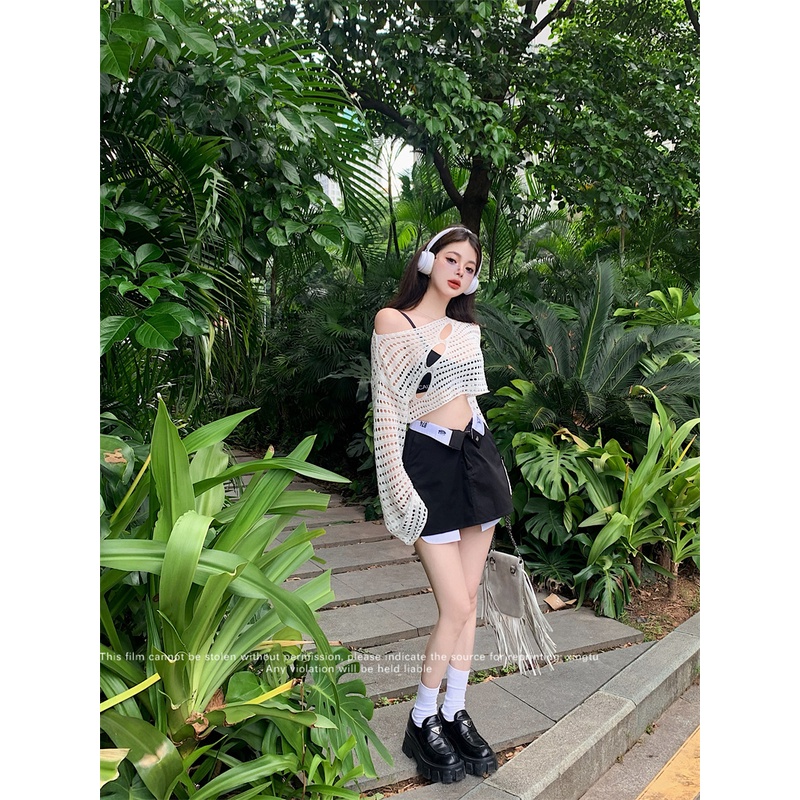 Áo Croptop Tay Dài Dáng Rộng Thời Trang Mùa Hè Quyến Rũ Cho Nữ