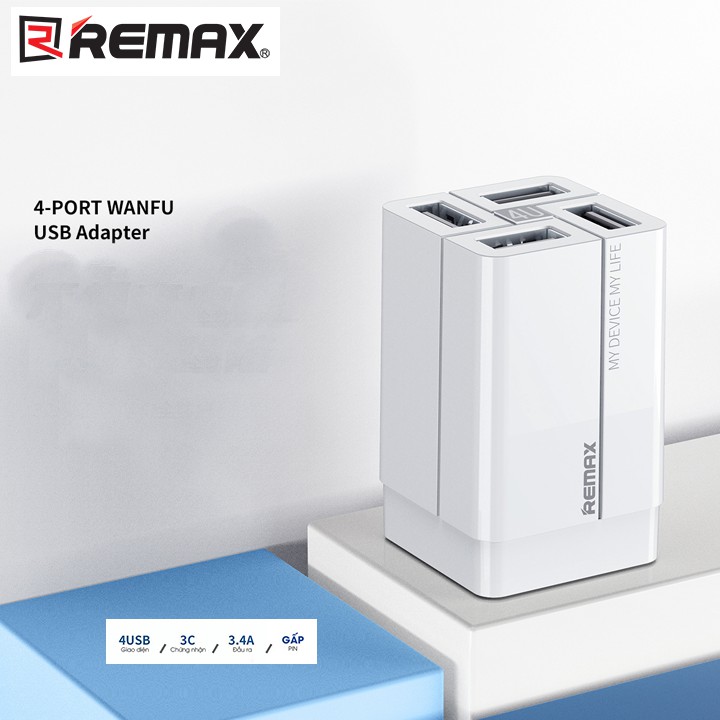 Cốc sạc nhanh đa năng Remax Wanfu RP-U43 4 cổng USB max 3.4A