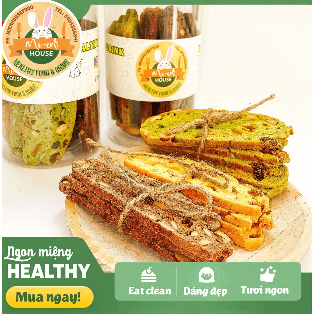 Bánh Biscotti mix 3 vị cacao, hạnh nhân, matcha và hạt ngũ cốc dành cho người ăn kiêng 100gr