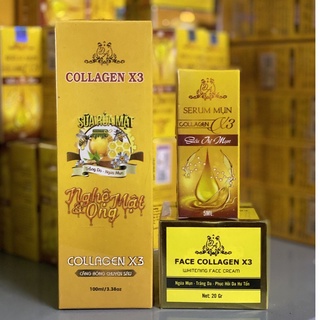 Sửa rửa mặt nghệ & mật ong + serum mụn collagen x3 + kem face collagen x3 chính hãng 100%