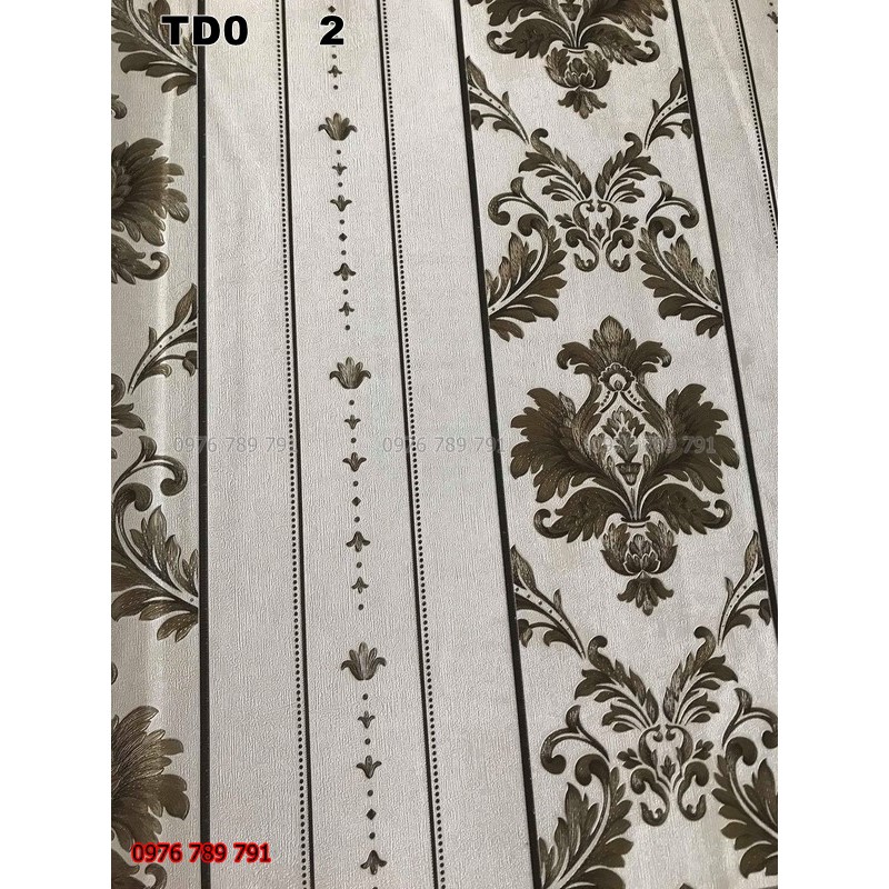 Giấy Dán Tường Hoa Văn Cổ Điển Kẻ Dọc Cho Phòng Khách, Phòng Ngủ, Màu Nâu, Lụa Không Keo, Khổ 10m x 53 cm