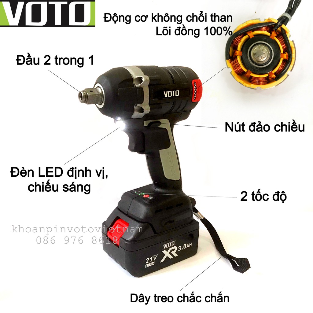 Thân máy siết bulong Voto không chổi than màu đen dùng pin Makita (ko kèm pin)