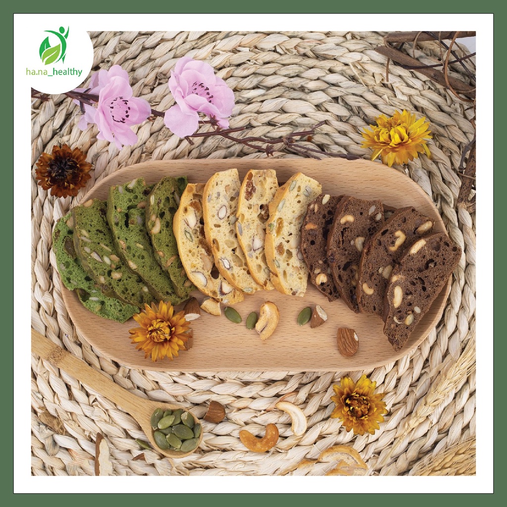 Bánh BISCOTTI mix 3 vị nguyên cám KHÔNG ĐƯỜNG dành cho người ăn kiêng, giảm cân, tiểu đường, biscotti healthy