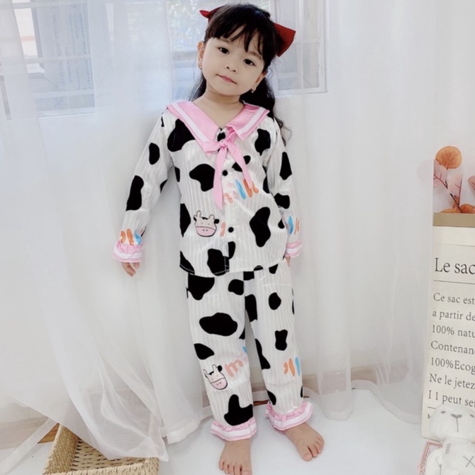 Set Bộ Quần Áo Ngủ Dài Tay Pijama Lụa Mango Cao Cấp Dành Cho Bé Gái 10-36kg - BPN18 - Babi mama