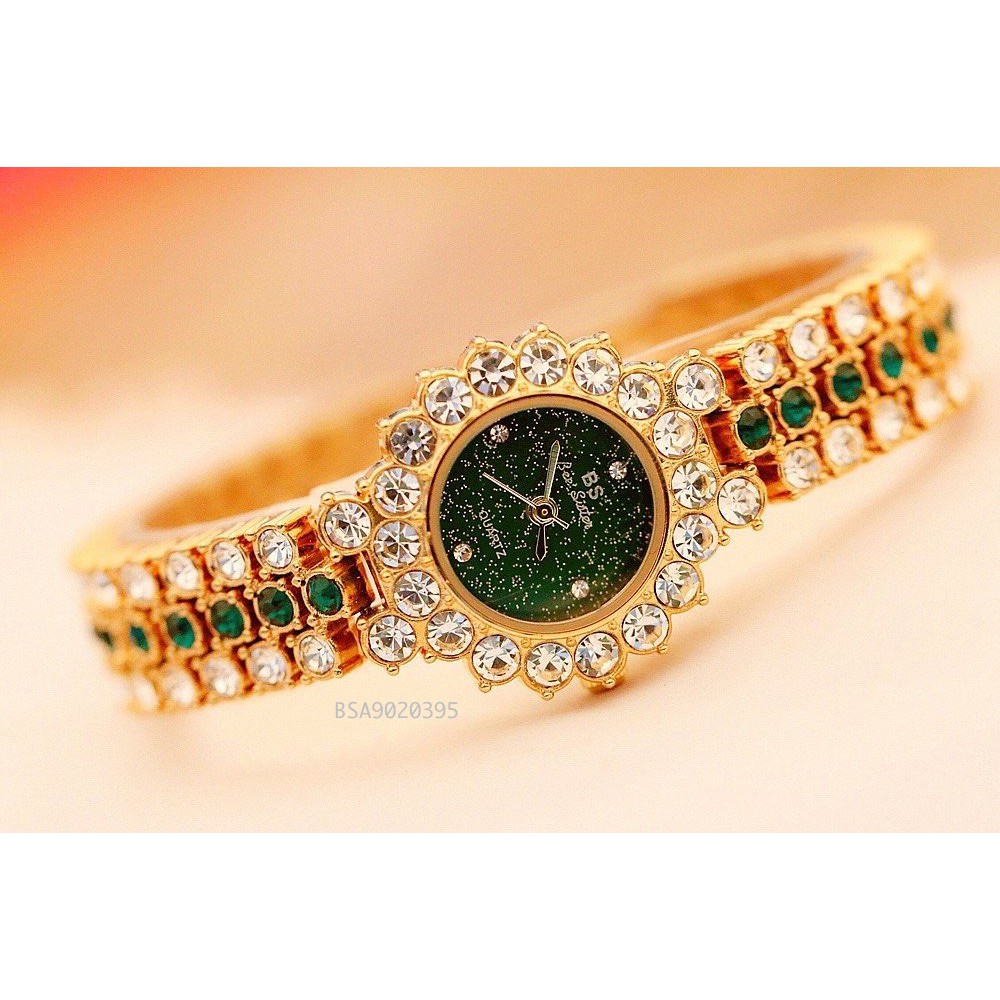 Đồng Hồ lắc tay Nữ Beesister Mặt Kim Tuyến Mặt Dây Full Đá Tặng pin kèm theo
