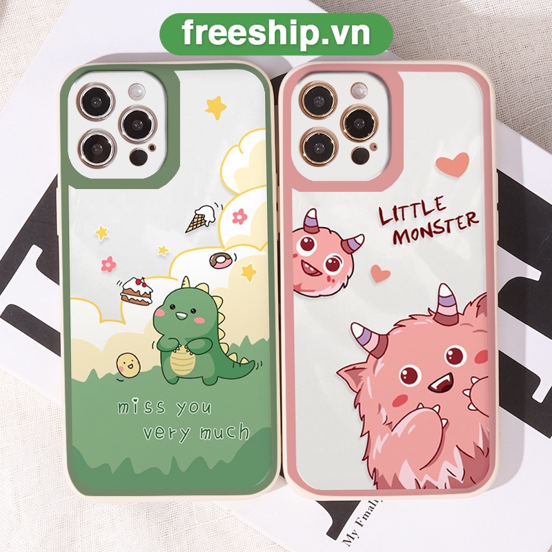 Ốp lưng iphone viền vuông bảo vệ camera 14/14pro/x/xr/13promax/7/8/se2020 ốp iphone khủng long ngộ nghĩnh đáng yêu