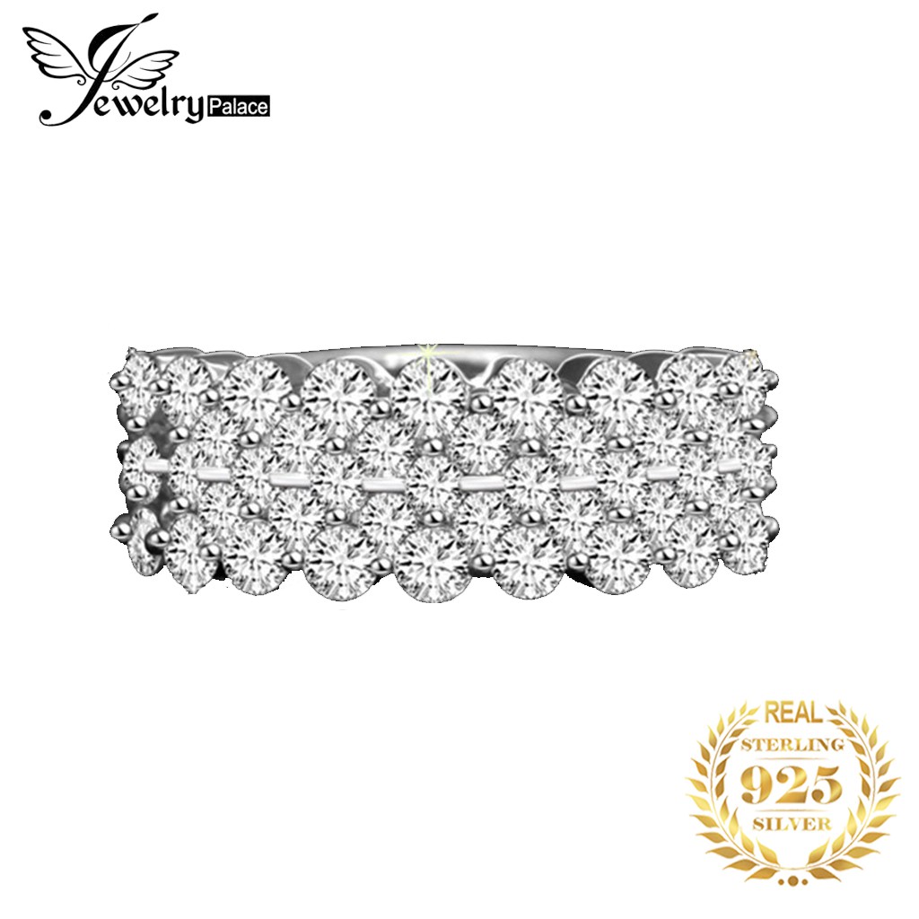 Nhẫn bạc 925 phụ nữ hàng đôi đầy đủ kim cương tròn nhẫn zircon thời trang trang sức
