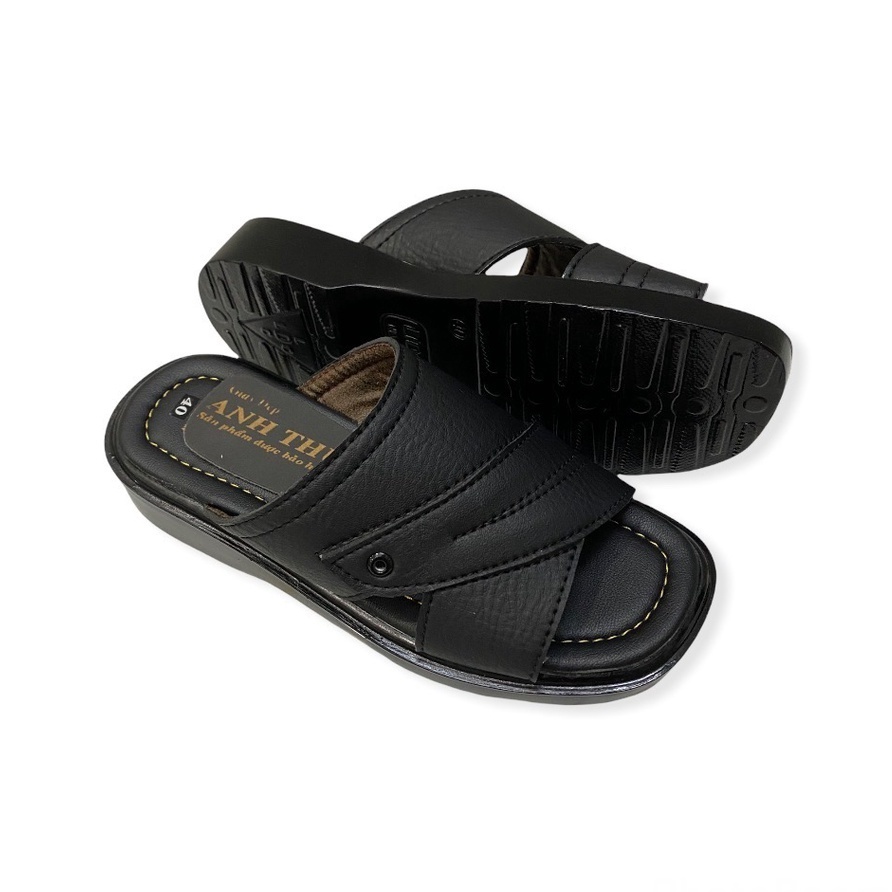 Dép nam quai ngang đế TOMI cao 3 cm màu nâu/bò/đen