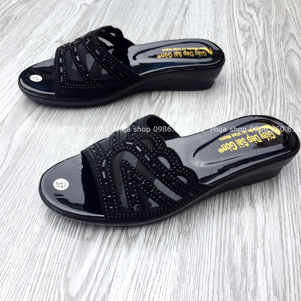 Ảnh thật - Dép cho mẹ - dép trung niên 3p đính hạt - bao nhẹ, bền đẹp, chắc chân