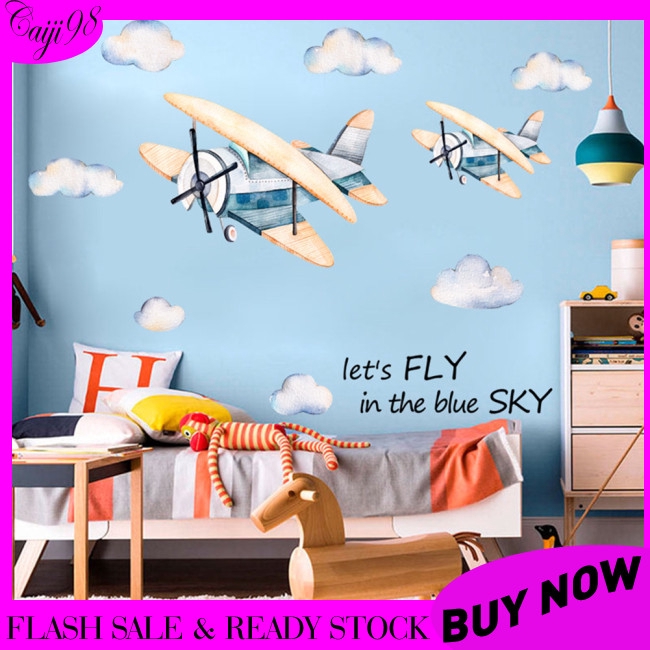 Watercolor Airplane Pattern Wall Sticker Kids Baby Rooms Home Decoration Nursery Wallpaper