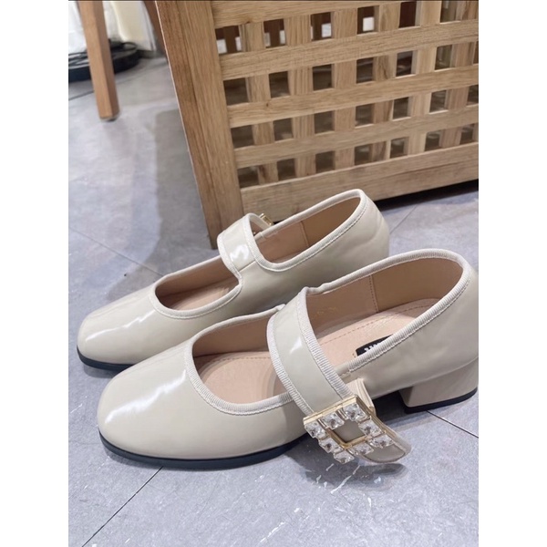 Giày marry jane quai ngang da bóng đính đá kiểu dáng hàn quốc