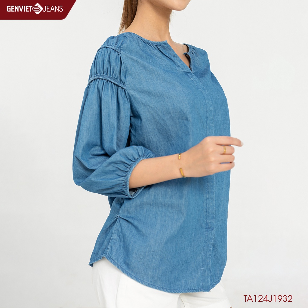 Áo Sơmi Nữ Genviet Cách Điệu Tay Bồng TA124J1932