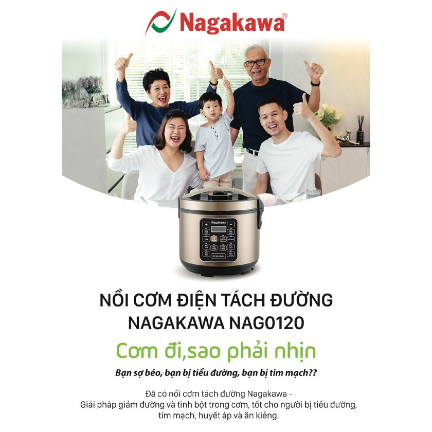 Nồi cơm điện tách đường Nagakawa NAG0120 1.8 lít tặng quà