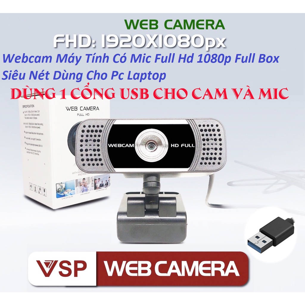 Webcam Máy Tính Có Mic Full Hd 1080p Full Box Siêu Nét Dùng Cho Pc Laptop