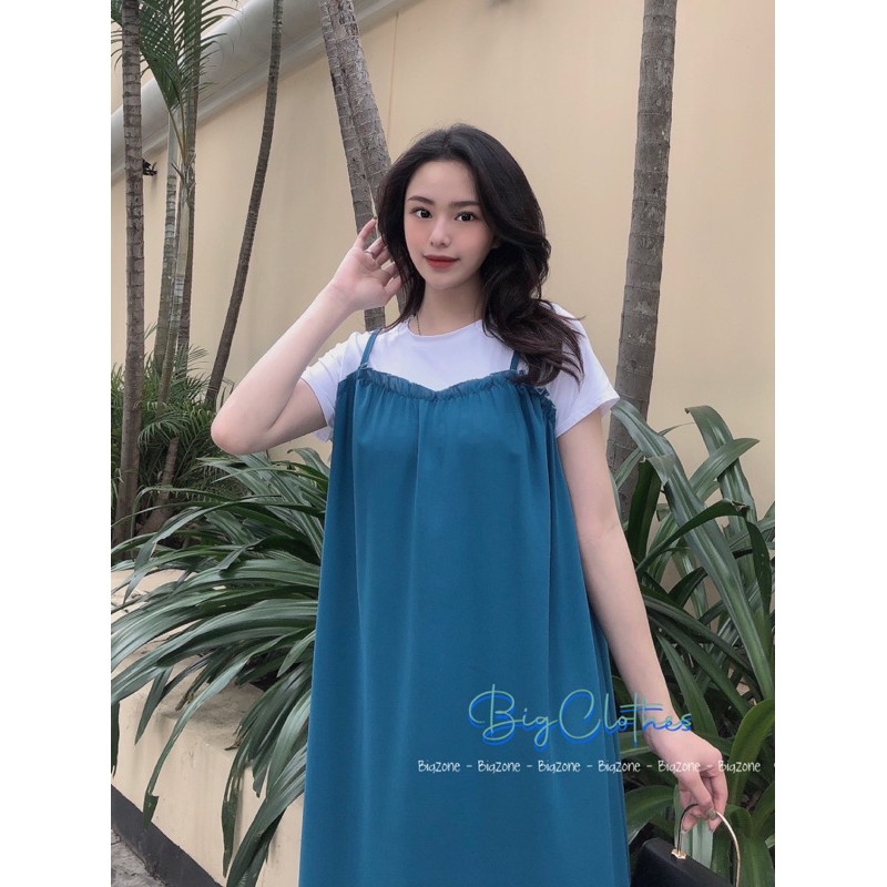 Váy đầm bigsize BigClothes pha cotton thiết kế hai dây liền thân BC020