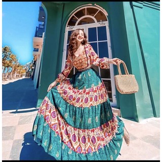 Váy xanh thổ Cẩm Chụp Ảnh Thời Trang Nữ M43