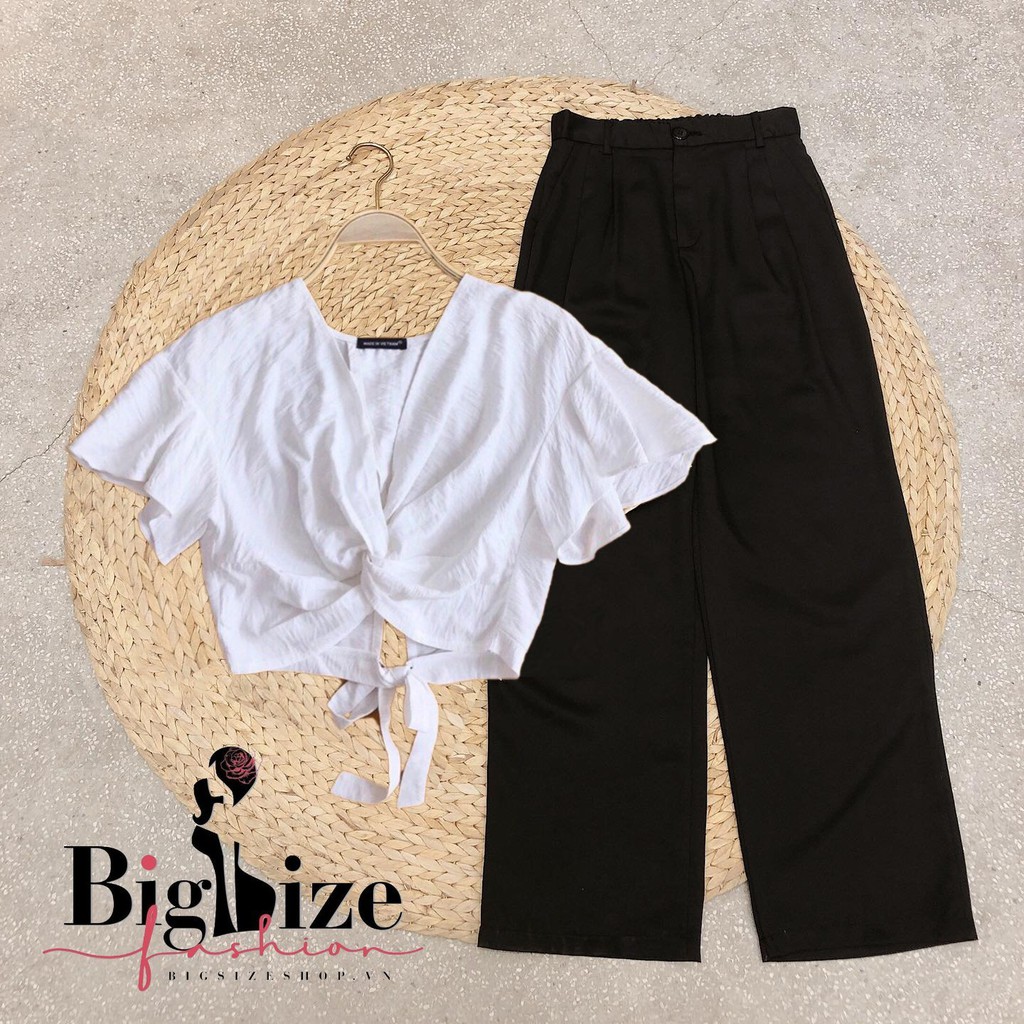 (50-90kg) Set áo croptop + quần ống rộng Bigsize-Trẻ trung năng động phù hợp mọi lứa tuổi