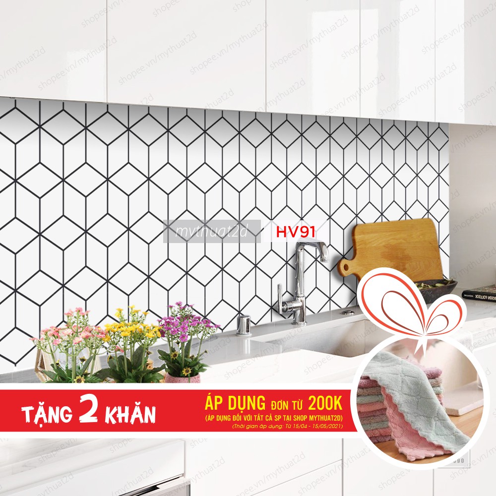 Sét 3 mét dài Decal gạch bông hoạ tiết đơn giản đen trắng trang trí quầy quán nhà cửa_kt 300x60cm