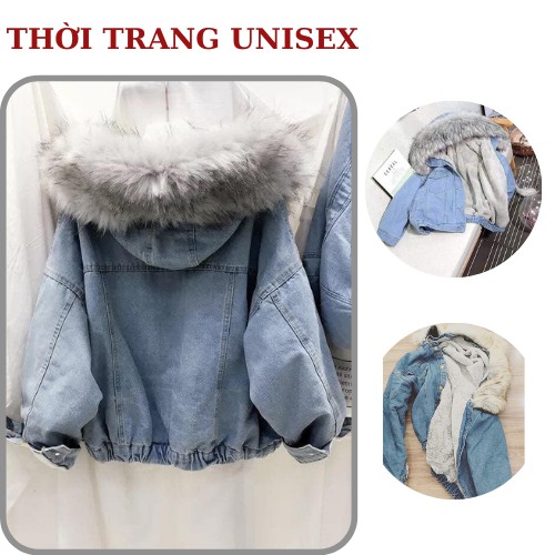 Áo khoác bò 🍓🍓 jeans mũ lông mềm mượt 🍓🍓 lót lông bên trong siêu ấm, stye korea, KPI