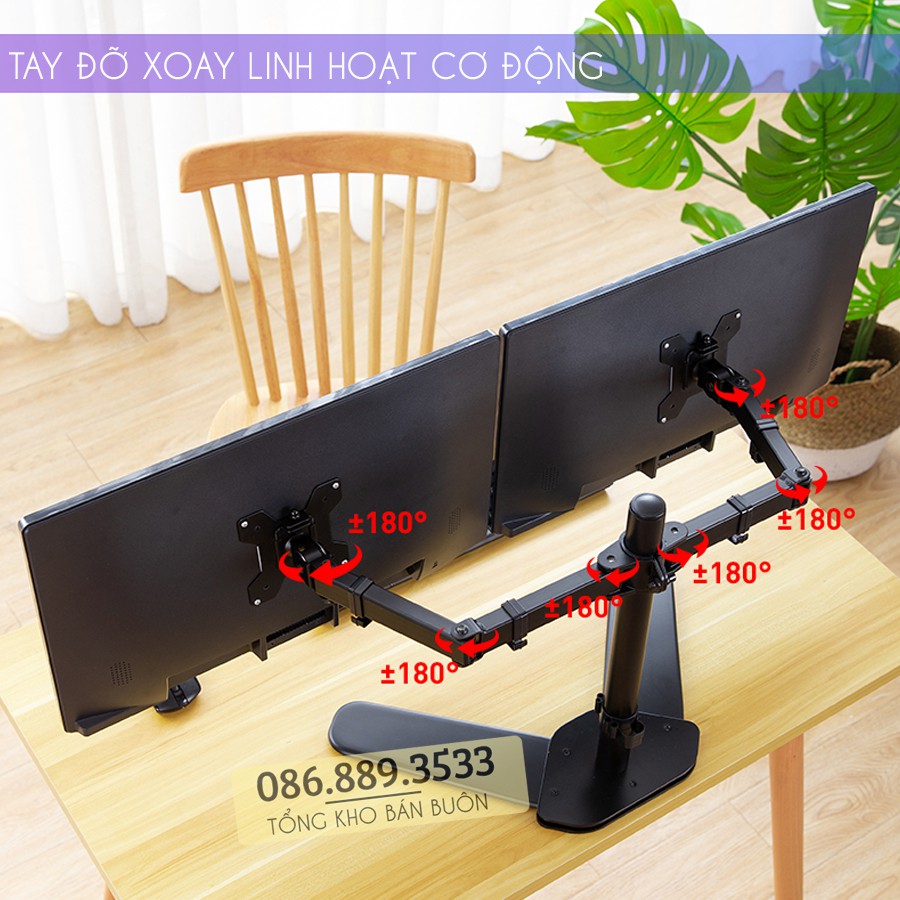 #M042 / Giá Treo Hai Màn Hình Máy Tính Đặt Bàn ErgoTek E42 - Tay Đỡ 2 Màn Hình Để Bàn 17 - 27 Inch - Xoay 360 Độ