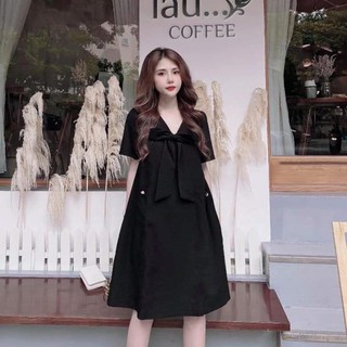 Đầm bầu cổ tim nơ ngực KC161 chất đũi xước