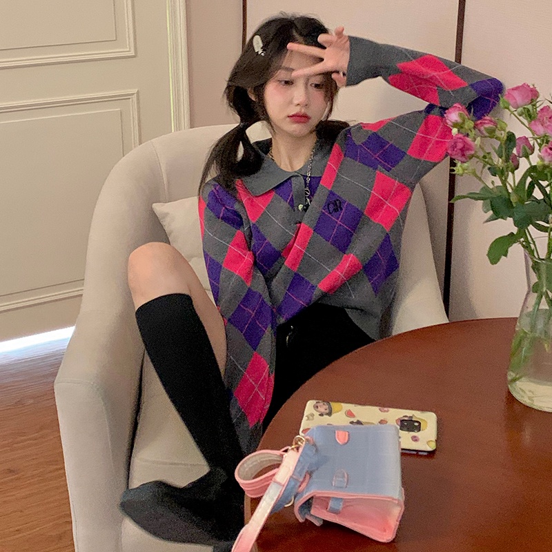 NUZIRO  Áo sweater  dệt kim cổ polo dáng ngắn thời trang mùa thu mới cho nữ