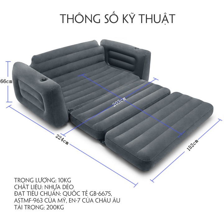 [ MỚI 100% 2021 ] Giường ghế bằng nệm hơi đa năng Intex 224x203x66cm.Tặng kèm bơm hơi 3 đầu