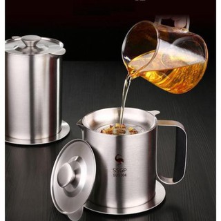 Lọc dầu ăn, ca lọc dầu ăn 1.5l inox 304 lọc bỏ cặn dầu ăn có khay lọc hiệu quả, bình đựng dầu thừa tiện dụng "