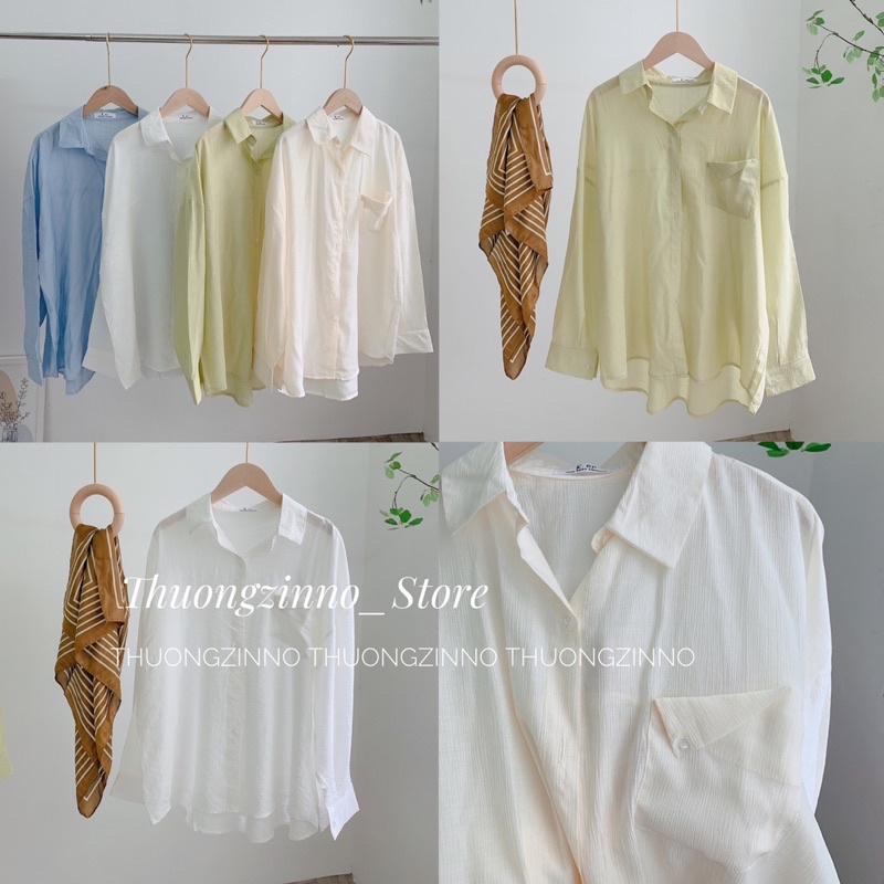 [Ảnh thật/Video]Áo sơ mi lụa đũi thiết kế nắp túi cách điệu siêu xinh